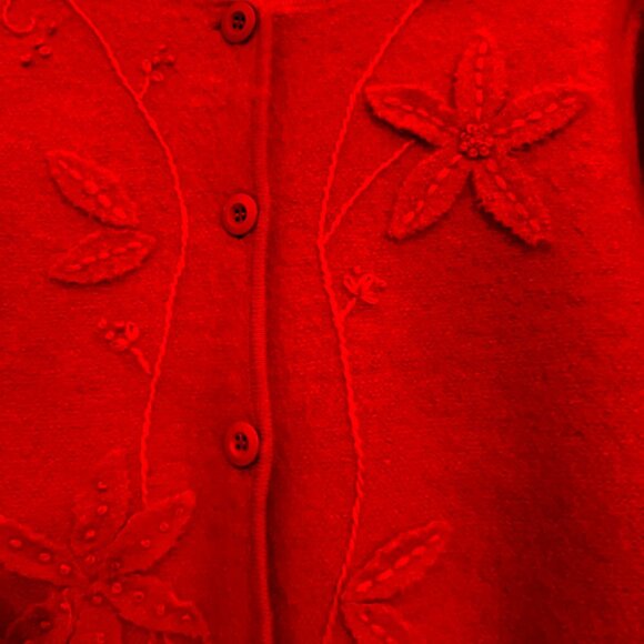 Vtg Karen Scott Red Boiled Wool Jacket Floral Embroidery Embellishments Buttons - Picture 3 of 12